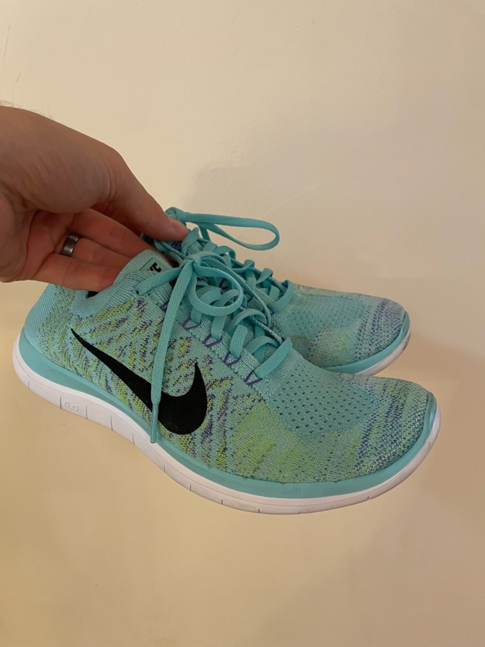 Nike Free 4.0 Flyknit Turquoise Blue Multicolor Running Shoes Sz 9